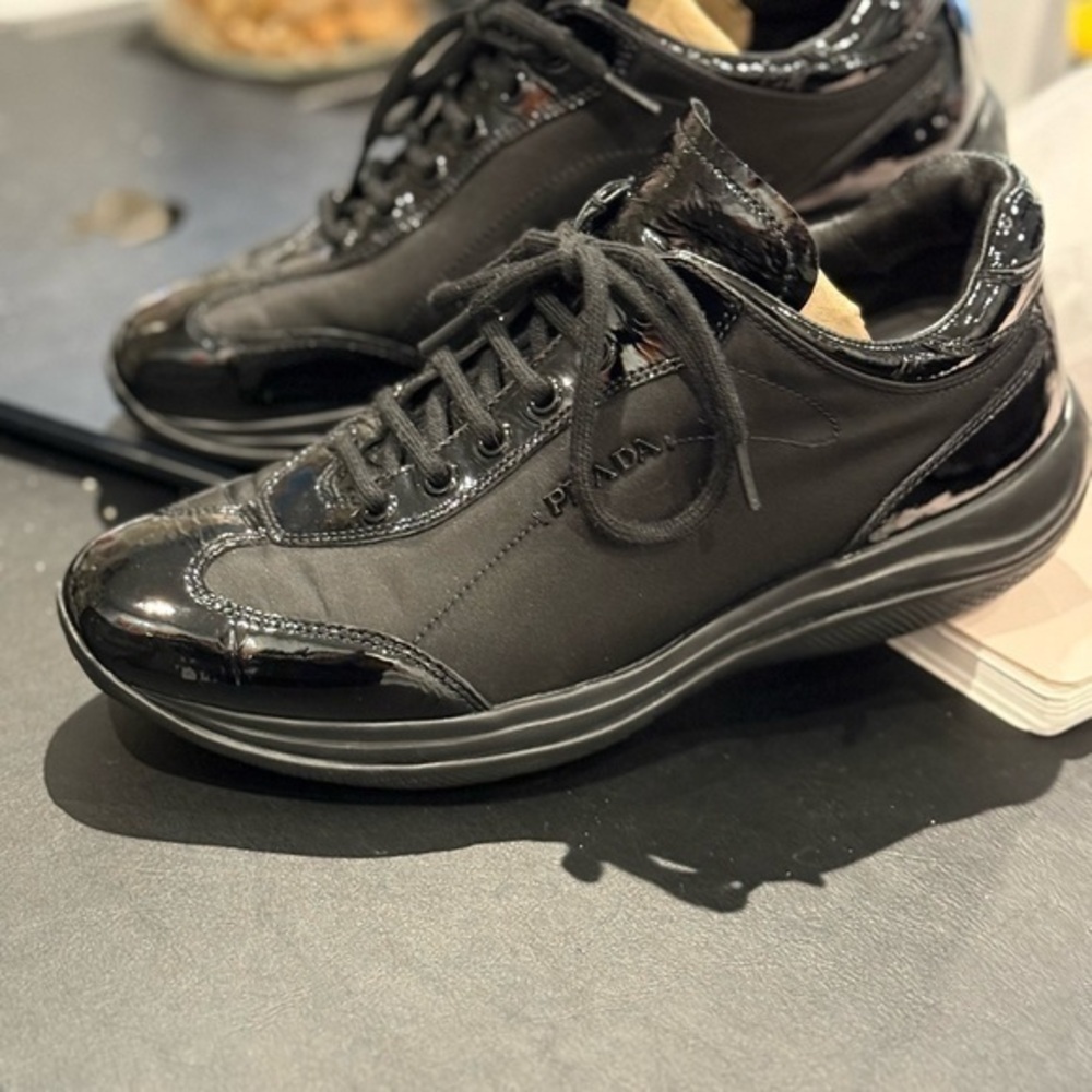 Prada Black Patent Leather Athletic Shoes 37.5